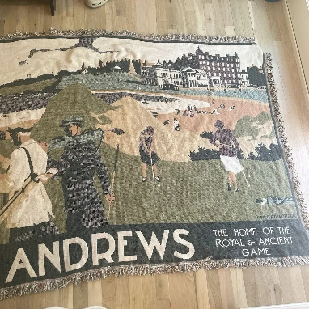 Vintage St Andrews Golf Course Throw Blanket Afghan Tapestry Scotland